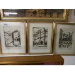 A set of 3 framed and glazed engravings