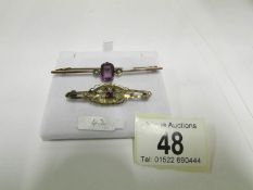 A vintage amethyst and pearl 9ct gold ba