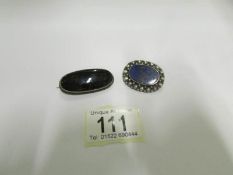 A silver brooch set lapis lasuli and a a