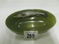 A cold painted trout on a pin dish base