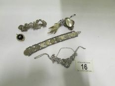 A Mizpah brooch, butterfly bracelet, coi