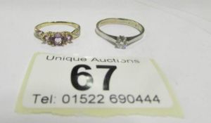 A 9ct gold amethyst ring with diamond se
