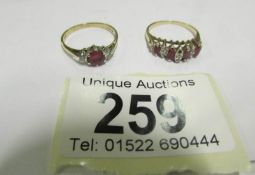 2 gold rings set diamonds and rubies, 1