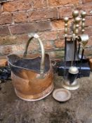 A copper coal bucket & companion set