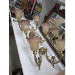 2 double brass wall lights