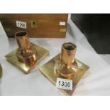 Pair of heavy copper candleholders
