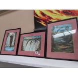 3 framed and glazed oil paintings of wat