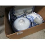 A box of blue and white china, some a/f