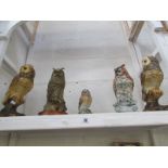 4 large owls including one brass and a s