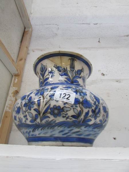 An old blue and white pot, a/f