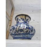 An old blue and white pot, a/f