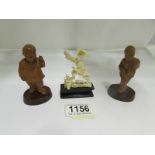 2 carved wood Chinese figures and one ot