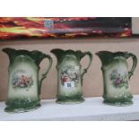 A set of 3 graduated Staffordshire jugs