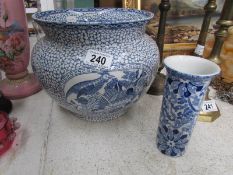 A Wm Adams blue and white jardiniere and