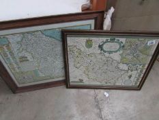 2 framed and glazed maps, Yorkshire and