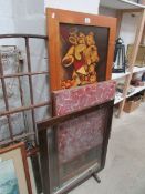 A fire screen, card table, mirror and te