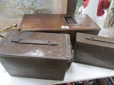 A wooden till and 2 ammo boxes