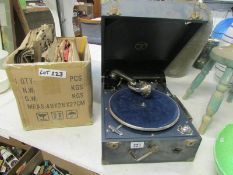 A Columbia picnic gramaphone and a box o