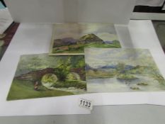 3 late Victorian unframed watercolours o