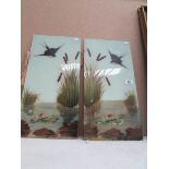 A pair of paintings on glass of bullrush