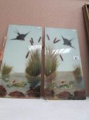 A pair of paintings on glass of bullrush