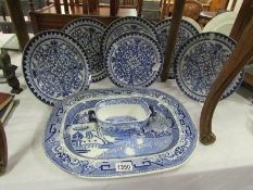 8 items of blue and white including plat