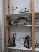 A miced lot of metalware, 3 shelves