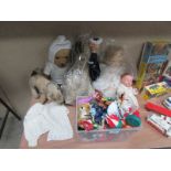2 Vintage dolls, vintage teddy bear, 2 v