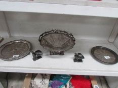 2 silver plate trays, a silver plate bas