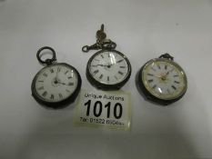 3 ladies silver fob watches