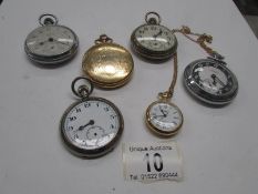 5 pocket watches and a fob watch