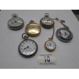 5 pocket watches and a fob watch