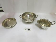 A silver jug, silver 2 handled bowl and