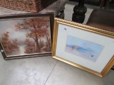 A framed and glazed watercolour and one