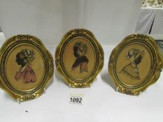 3 gilt framed oval silhouettes by Christ