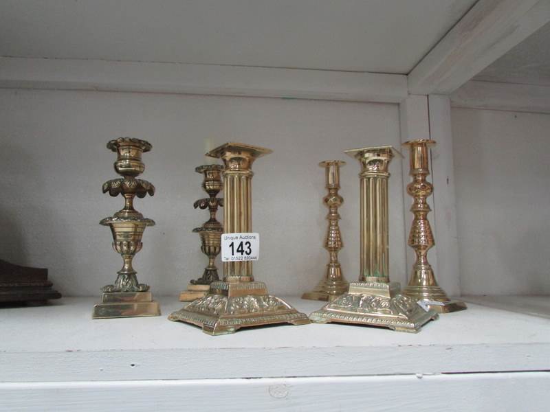 3 pairs of brass candlesticks - Image 2 of 2