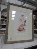 A framed and glazed watercolour of a cra