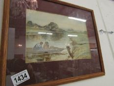 A framed Victorian watercolour of 2 men