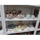 2 shelves of assorted ceramics including Golden Jubilee tea set, Simpsons'  Ironstone coffee set,