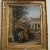 A gilt framed study on canvas of a lady in contemplation (attributed to J Blackburn)