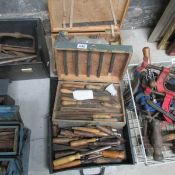 3 boxes of vintage wood working tools