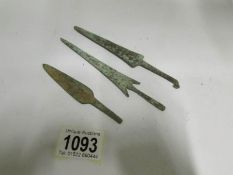 A late bronze age arrowhead from Urnfield culture of East Germany and 2 ancient Persian arrowheads