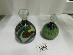 2 bell dome glass paperweights