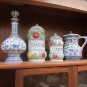 4 items of hand painted Italian kitchen ware