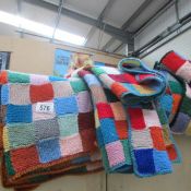 3 hand knitted patchwork blankets