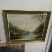 A framed oil painting of river landscape signed and dated Peter Snell 1974 (B.1935) approx 46 x 35.