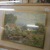 A framed and glazed watercolour country scene