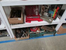 2 shelves of tools including Black and Decker router,