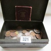 A mixed lot of coins in metal box