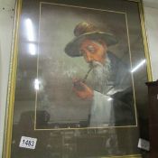 A framed and glazed study of an Oriental gentleman smoking a pipe